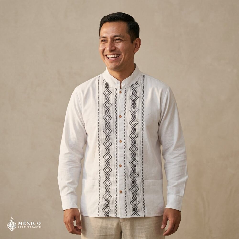 Traditional Mexican Embroidered Long Sleeve Shirt – Artisan Cultural Style